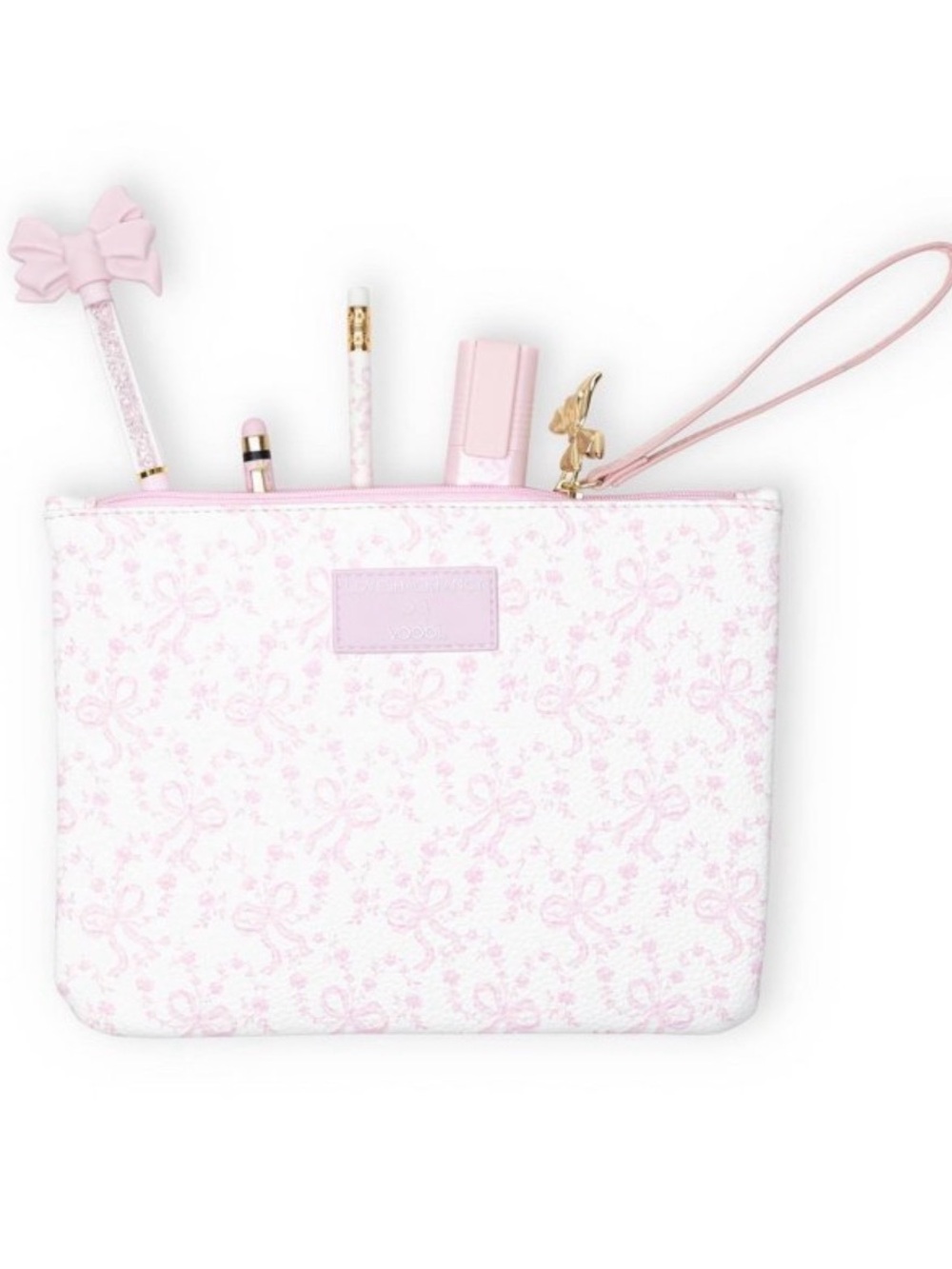 LoveShackFancy Pink & White Bow Accessory Pouch NWT - Picture 2 of 2